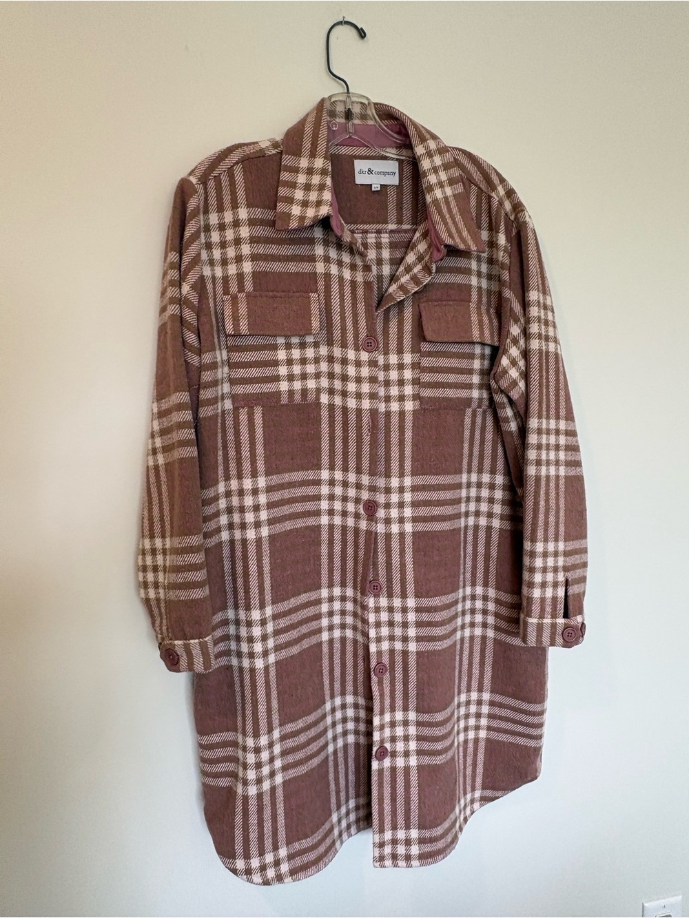 dkr & company Plaid Longline Shacket Wool Blend L/G